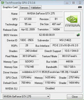 GeForce GTX 275 Lightning MSI oc